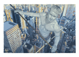 ACROPHOBIA (grey) | Caspar Luuk | Art print op houten wanddecoratie