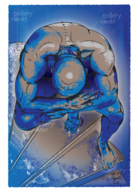 Art print in lijst mat geborsteld aluminium - STAIRCASE - blue