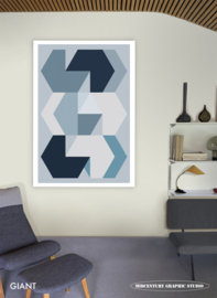 QUARTER PAST THREE (blue) | Midcentury Graphic Studio | Werk op aluminium mat wit