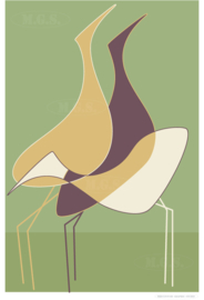 WATERFOWL (green) | Midcentury Graphic Studio | Werk op aluminium mat wit