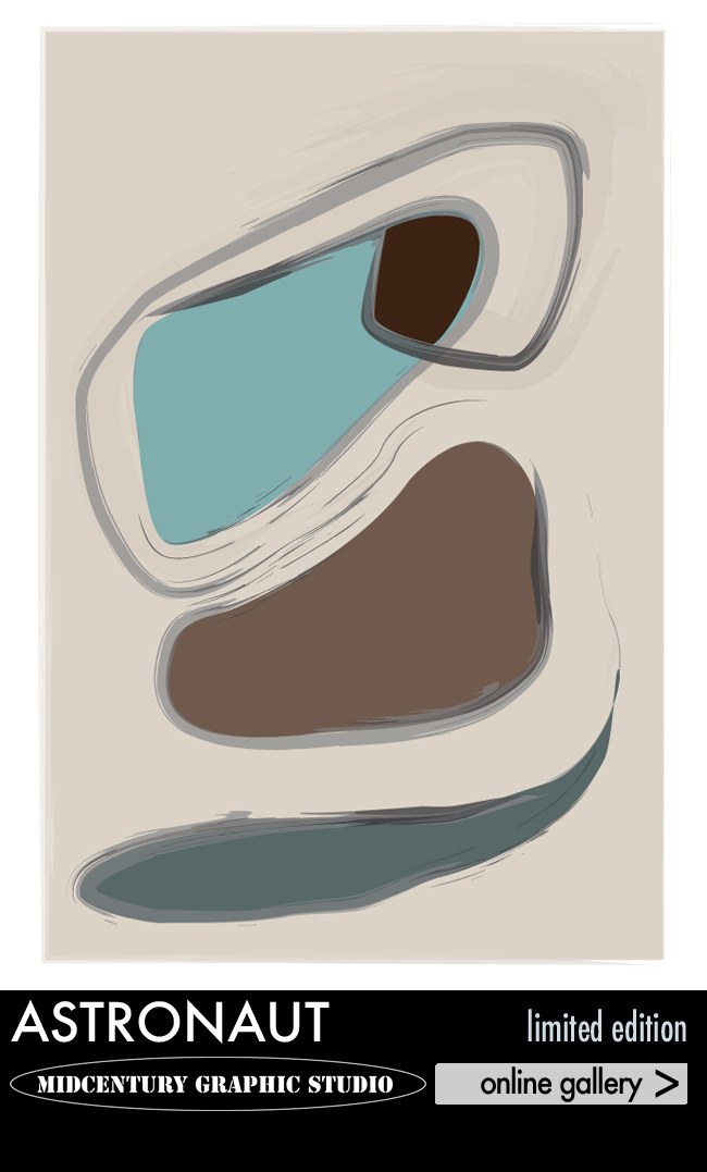 Gallery Naakt, Astronaut, retro stijl kunstwerk MidCentury Graphic Studio, bestel hier