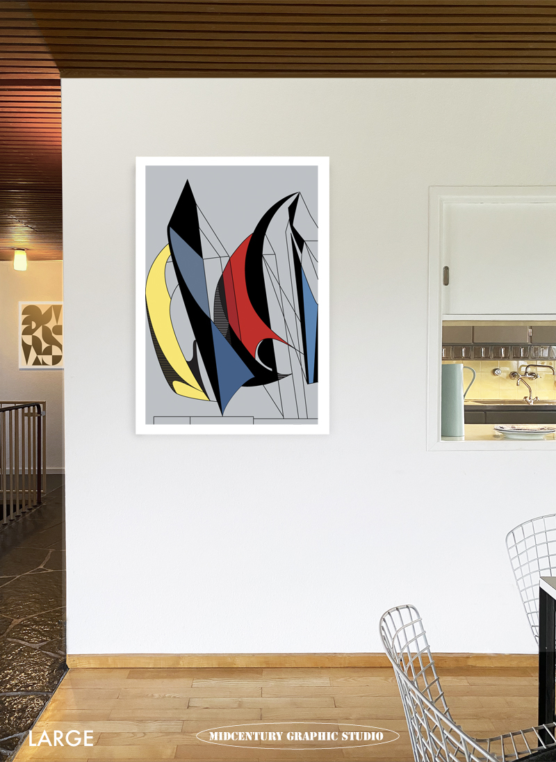 Gallery Naakt, kunstwerk van Midcentury Graphic Studio op aluminium in retrostijl interieur