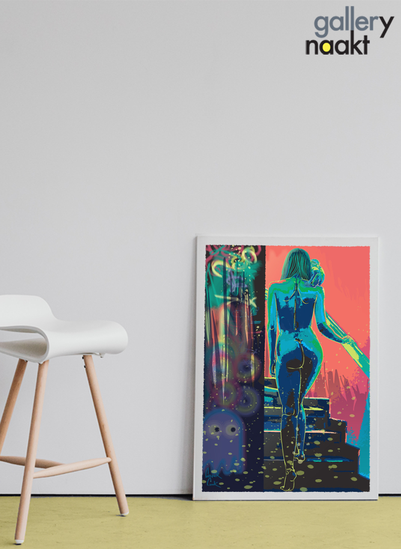 Gallery Naakt, Kustwerk van Caspar Luuk op canvas tegen de muur gezet