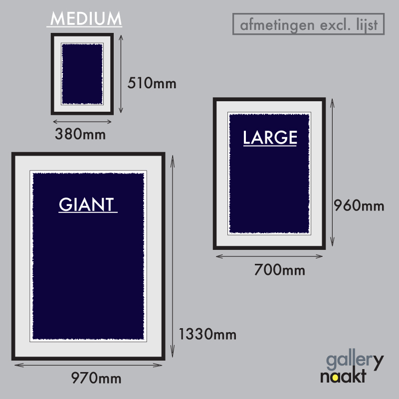 Formaten en verhoudingen kunstwerken met art print op papier. Wanddecoratie wordt compleet geleverd met lijst en passe-partout