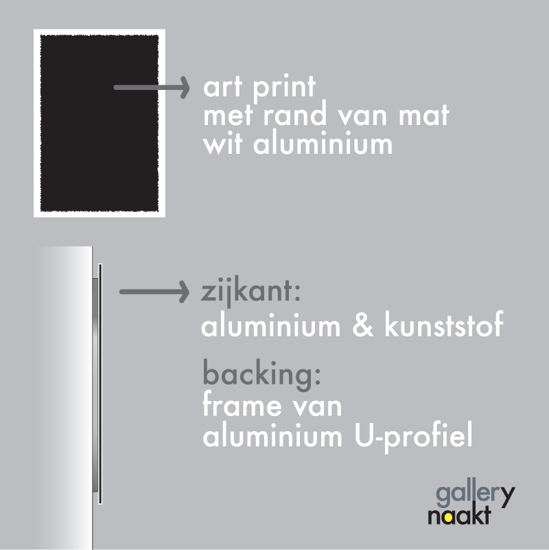 voor- en zijaanzicht wanddecoratie gemaakt van mat wit aluminium dibond