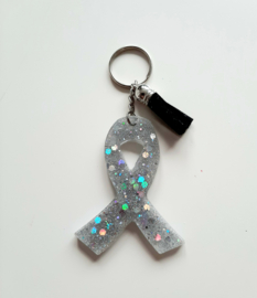 Pink Ribbon - Zilver glitter met kwastje