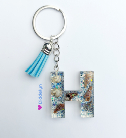 Letter H - Schelpen glitter ♡ blauw kwastje