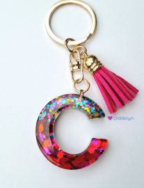 Letter C -  Multicolor Fuchsia ♡ roze kwastje