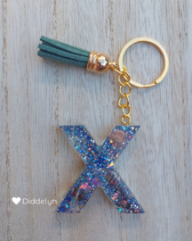 Letter X - Schelpen glitter ♡ groen kwastje en goud kleur
