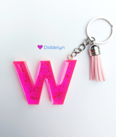 Letter W -  Roze glitter