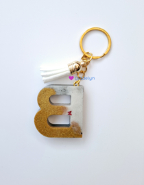 Letter B - Zwart,  Wit & Goud ♡ wit kwastje