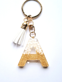 Letter A -  Wit met goud ♡ wit