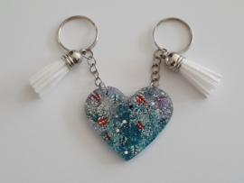 BFF set van 2 sleutelhangers - Blauw met witte kwastjes