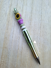 Pen groen glans - zonnebloem paars