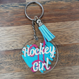 Sleutelhanger - hockeygirl mint / wit / roze