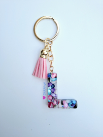 Letter L -  Multicolor Stone ♡ roze kwastje