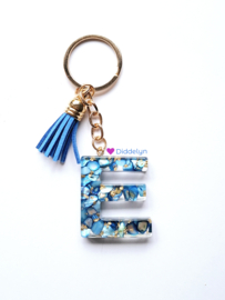 Letter E -  Blauw Stone & gold flakes ♡ Blauw