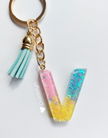 Letter V - Roze, geel en blauw
