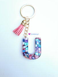 Letter U -  Multicolor Stone ♡ roze kwastje