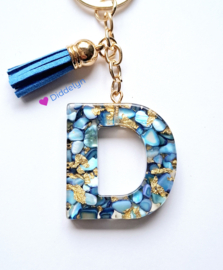 Letter D -  Blauw Stone & gold flakes ♡ Blauw