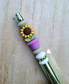 Pen groen glans - zonnebloem paars