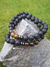 Energie armband met Vulkanische steen & Tijgeroog