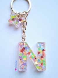 Letter N -  Multicolor hartjes ♡ hartjes vlinder