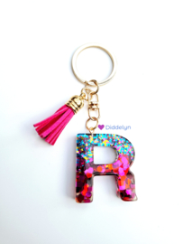 Letter R -  Multicolor Fuchsia ♡ roze kwastje