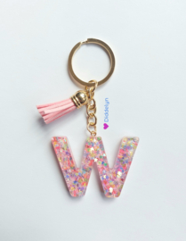 Letter W -  Multicolor ster ♡ roze kwastje