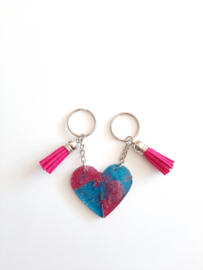 BFF set van 2 sleutelhangers - Blauw/Roze met roze kwastje
