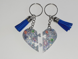 BFF set van 2 sleutelhangers - Glitter met blauwe kwastjes