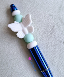 Pen blauw  - witte vlinder
