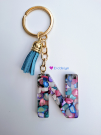 Letter N -  Multicolor Stone ♡ blauw kwastje