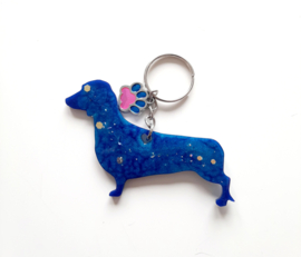 Teckel - Blauw staand glitters