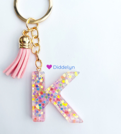 Letter K - Multicolor ster ♡ roze kwastje