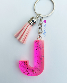 Letter J -  Roze glitter