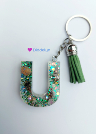 Letter U - Schelpen groene glitter ♡ groen