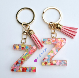 Letter Z -  Multicolor hartjes ♡ roze kwastje