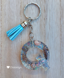 Letter Q - Schelpen glitter ♡ blauw kwastje en zilver kleur)