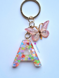 Letter A -  Multicolor hartjes ♡ Vlinder