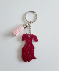 Teckel - Roze glitter zittend met roze kwastje