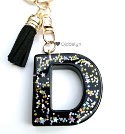 Letter D - Zwart met ster glitters ♡ zwart