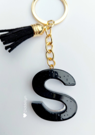 Letter S - Zwart met ster glitters