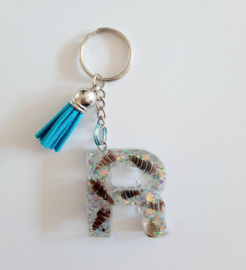 Letter R - Schelpen glitter ♡ aqua blauw kwastje