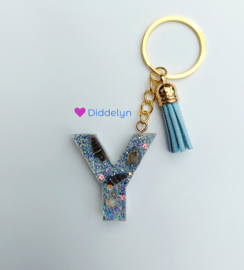 Letter Y - Schelpen blauwe glitter ♡ gouden hanger