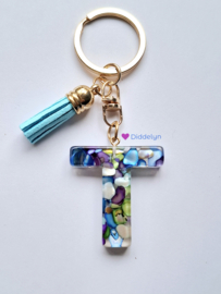 Letter T -  Multicolor Stone paars ♡ Aqua