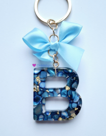 Letter B -  Blauw Stone & gold flakes ♡ Stik