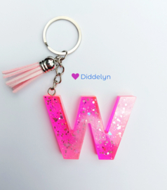 Letter W -  Roze glitter