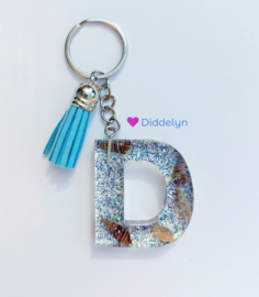 Letter D - Schelpen blauwe glitters ♡ aqua