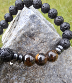 Energie armband met Vulkanische steen & Tijgeroog